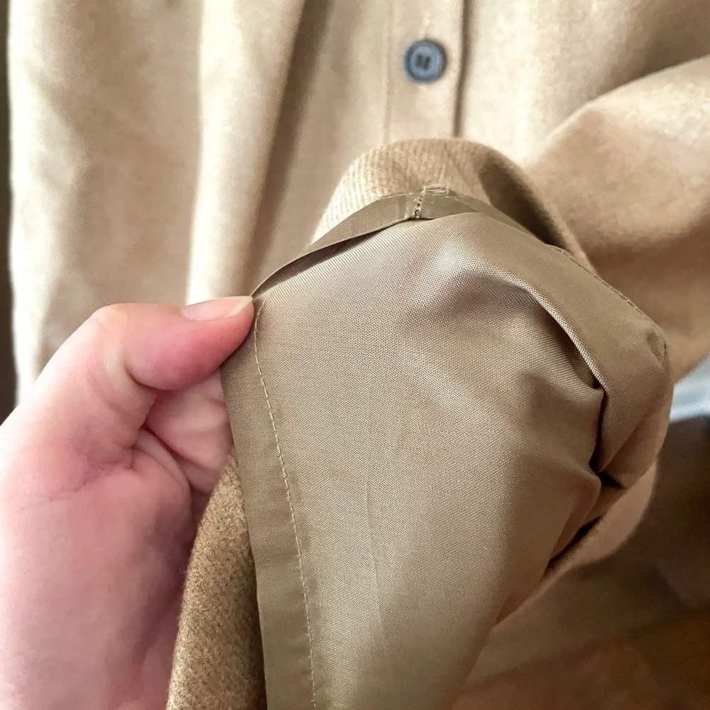 J. Crew 100% wool button front pleated knee length lined a-line skirt SZ 0 tan